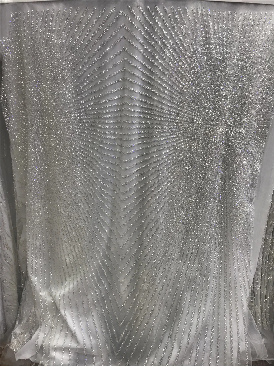 

Luxury French Embroidery L-1302209 Lace Fabric African Nigerian With Sequins beads Fabric For Wedding Dress