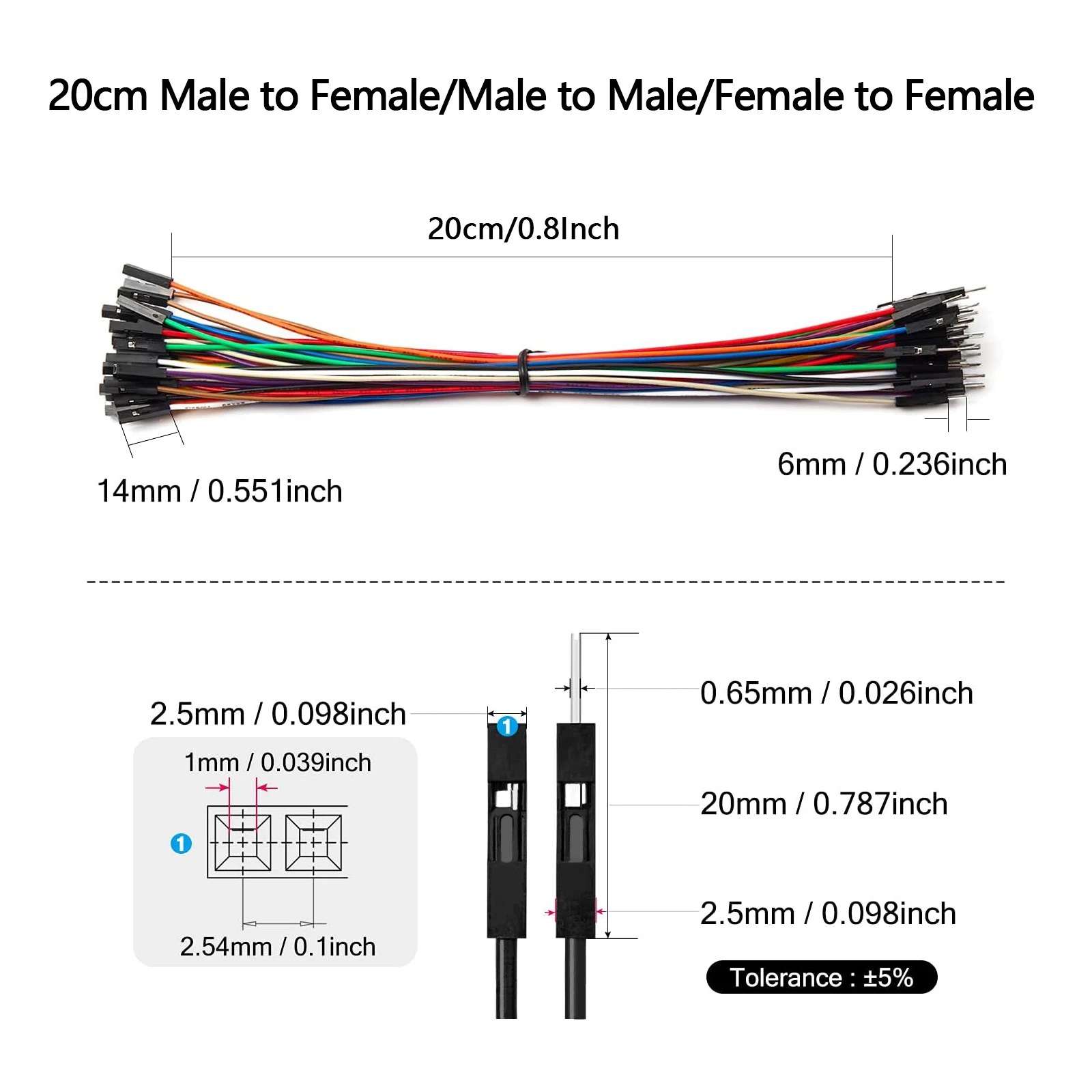 20pcs Dupont Wire Jumper Cable DIY Kit 20cm Breadboard Cable 2.54mm Pitch Male Female Wire 1Pin Connector for Arduino