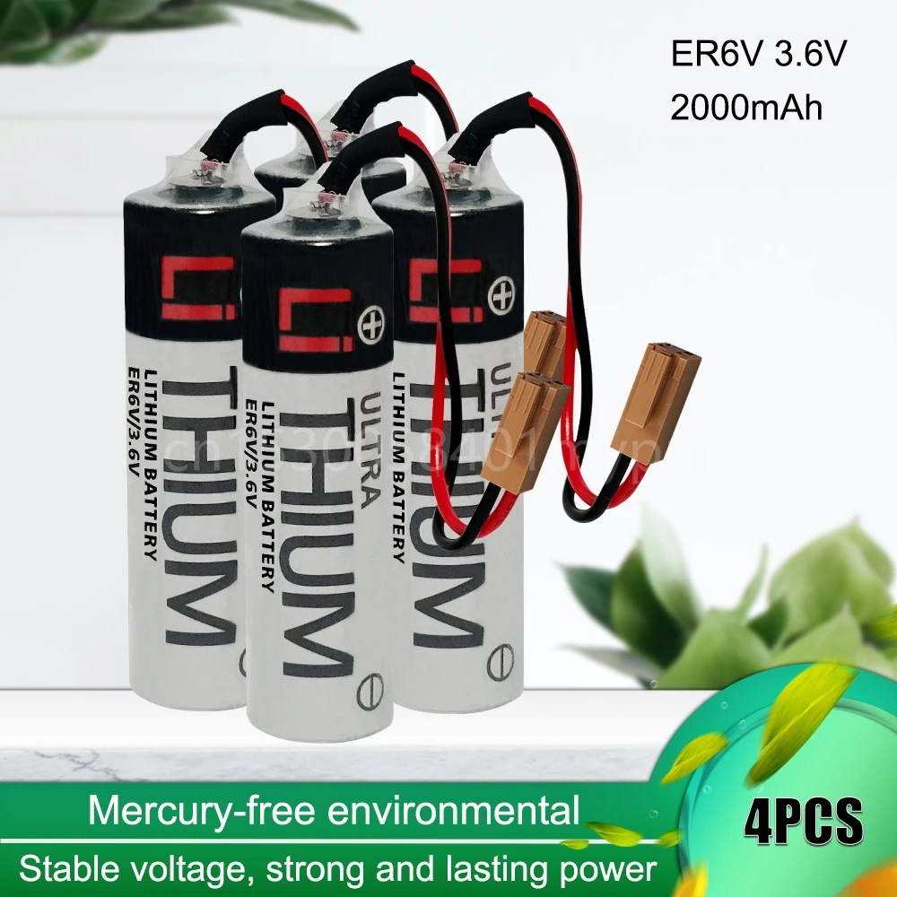 

5PCS 100% Original ER6V 3.6V 2000mAh PLC Lithium Battery with Brown Plug for CNC Machine Tools PLC Batteries