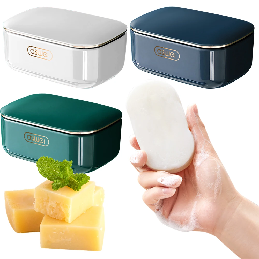 Wall Mounted ABS Soap Dish with Drain Tray and Cover