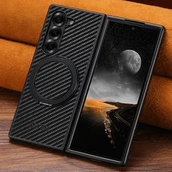 Ring Bracket Leather Wallet Magnetic Phone Case with Kickstand and Wireless Charging Capability - Galaxy Z Fold7 (Carbon)