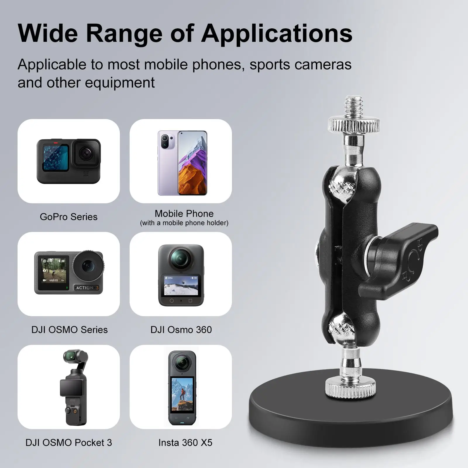 PULUZ Magnetic Pea-Style Clip Mount Holder with Mount Adapter & Long Screw for GoPro / Insta360 / DJI Action Camera