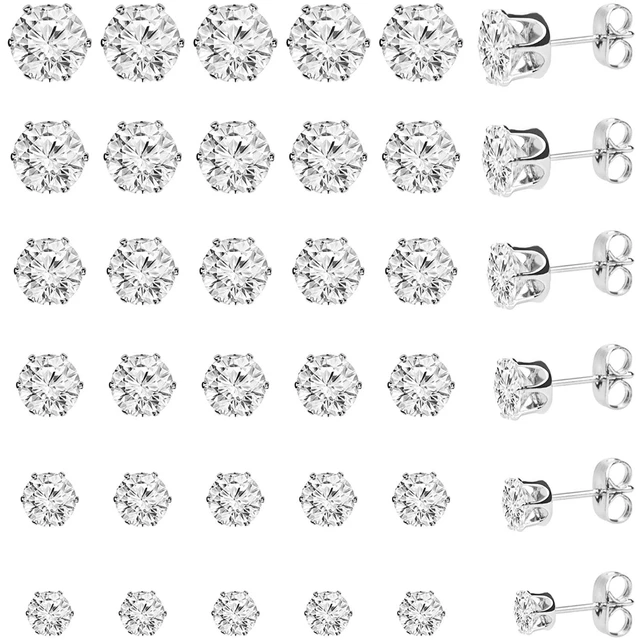 30 Pairs/60 Pack Cubic Zirconia Stud Earring 6 Sizes Round Clear Earring  Studs Set for Women and Men 3-8MM - AliExpress