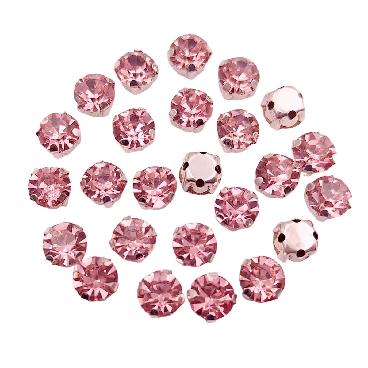 Round Glass Rhinestones with Claw Setting - Crystal Stones with Silver Metal Base
