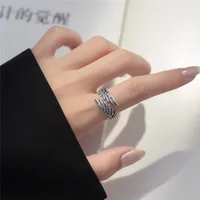 925 Sterling Silver Angel Wings Feather Thai Silver Open Rings For Women Girl Female Open Rings For Women Bague LR039 2