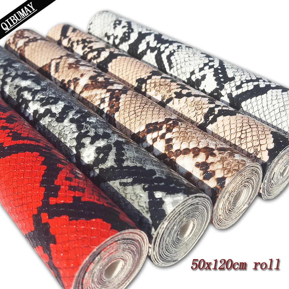 

QIBU 50x120cm Snake Pattern Synthetic Leather Fabric Roll Popular Style Leather Material For Bag Shoe Making DIY Hairbow Crafts