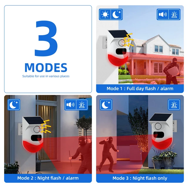 WiFi Waterproof Solar Infrared Outdoor Motion Alarm Detector Security Monitor Sound Siren Alarm Remote Control Smart Life APP 4