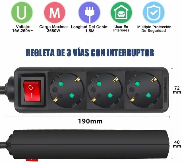 Alargador Regleta 1.5 M Con 3 ,4，5，6 Tomas + Interruptores Individuales,  3680 W, 250 V, Blanco … - Electrical Sockets - AliExpress