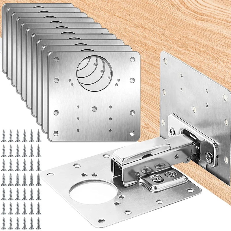 Hinge Repair Plates 2/4Pcs Hinge Repair Plate with 8 Holes Flat Kitchen Cupboard Door Cabinet Hinge Mounting