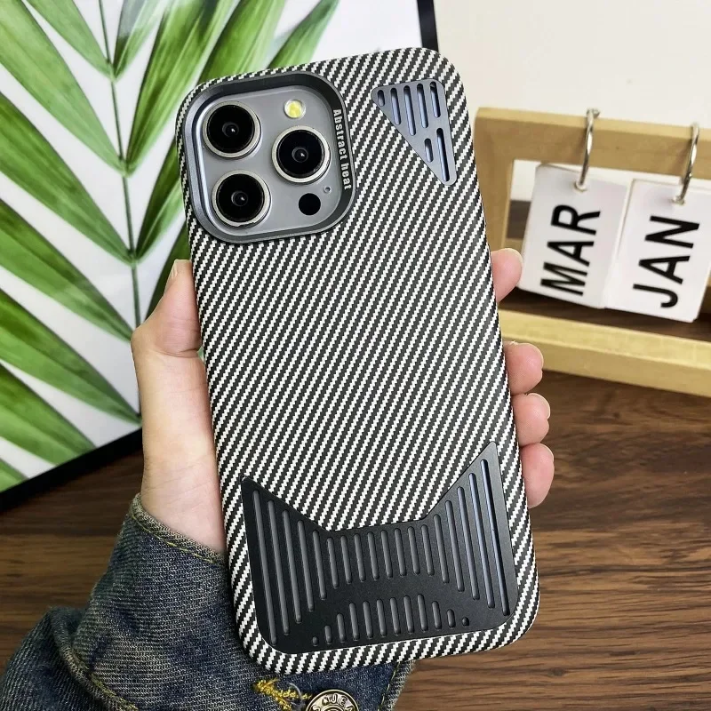 

Carbon Fiber Texture Magnetic Phone Case For iPhone 15 14 13 12 Pro Max Breathable Heat Dissipation Wireless Charging Cover