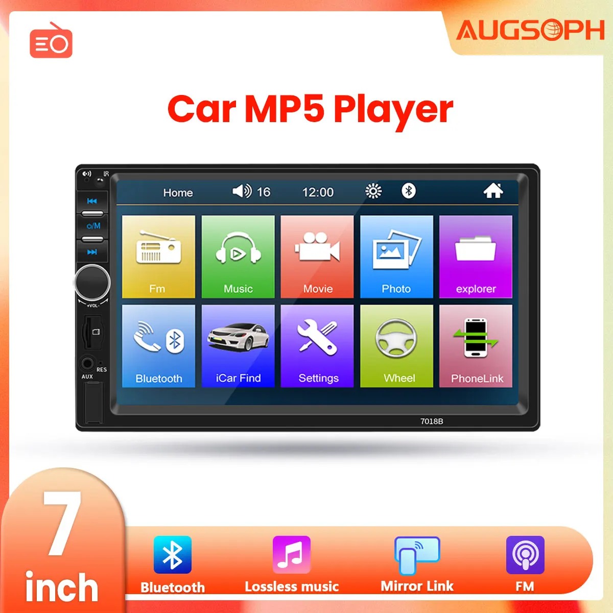 

1Din Car Radio Multimedia MP5 Player, 7 inch Universal Navigation with Android Auto & Bluetooth, HD Screen USB TF FM Stereo