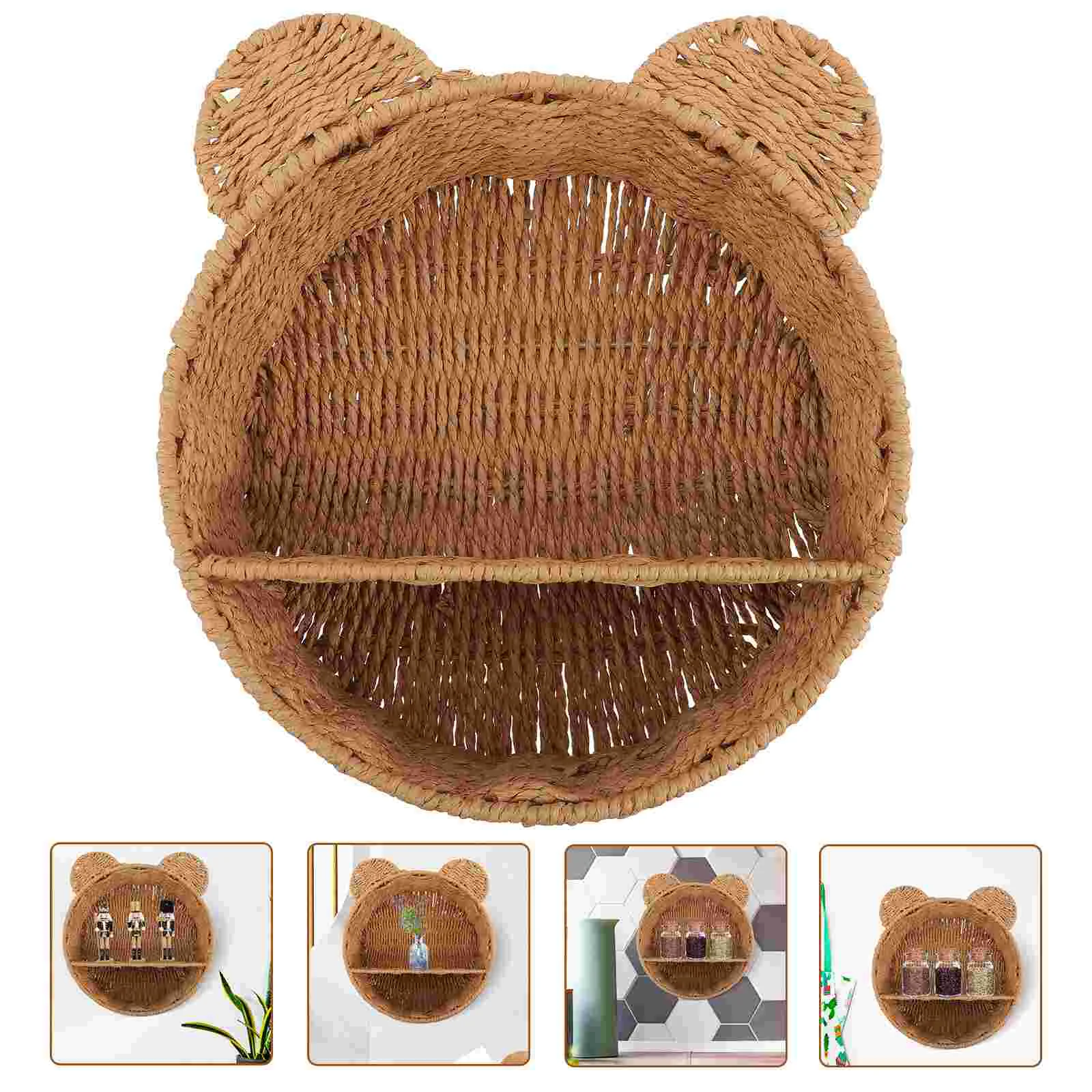 

Woven Wall Hanging Shelf Bathroom Floating Storage Basket Living Room Bathroom Bedroom Display Rack Rattan cabinet The hallway