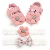 0-18months Baby Girls Baptism Shoes And Headband Set  Soft Sole Floral Mary Jane Flats Shoes For Infant Girls 1