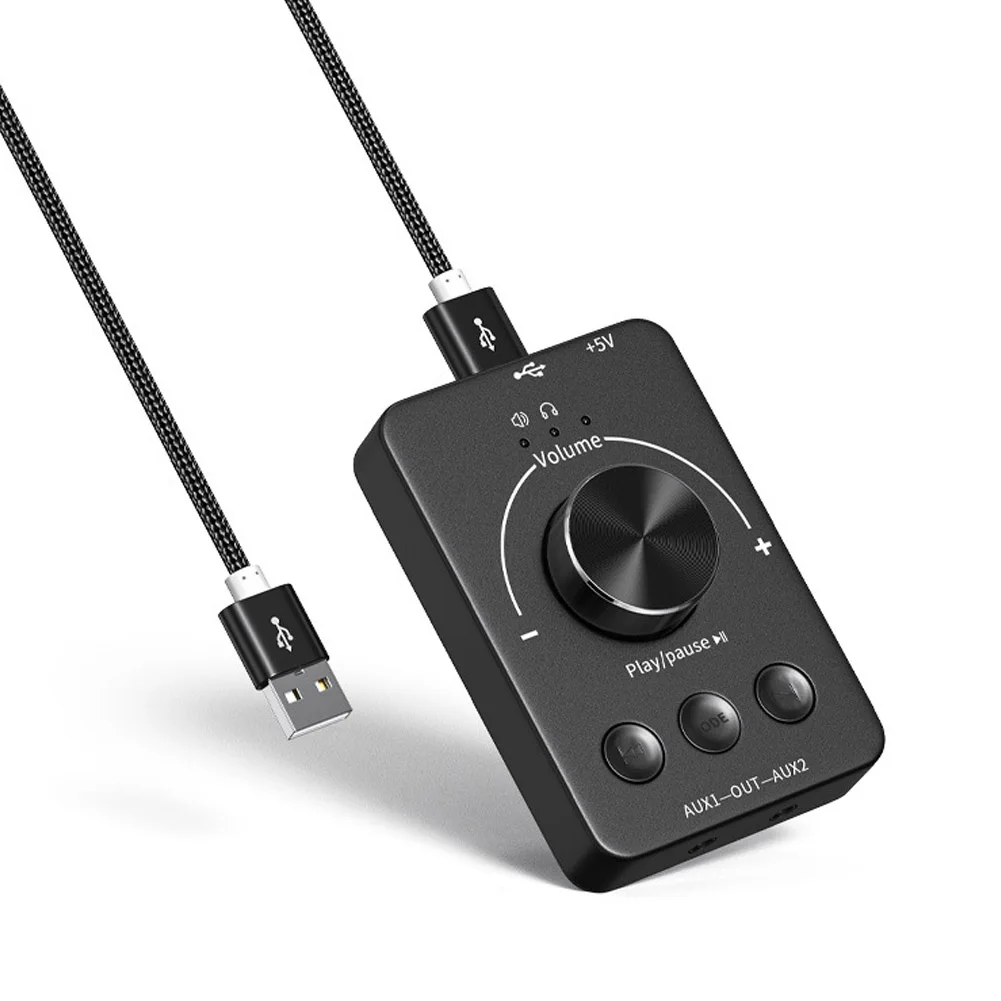 USB 볼륨 조절 손잡이 멀티미디어 조절 손잡이 3.5mm AUX 블루투스 호환5.1 재생/일시정지/후진/전진 기능이 있는 PC 사운드 컨트롤