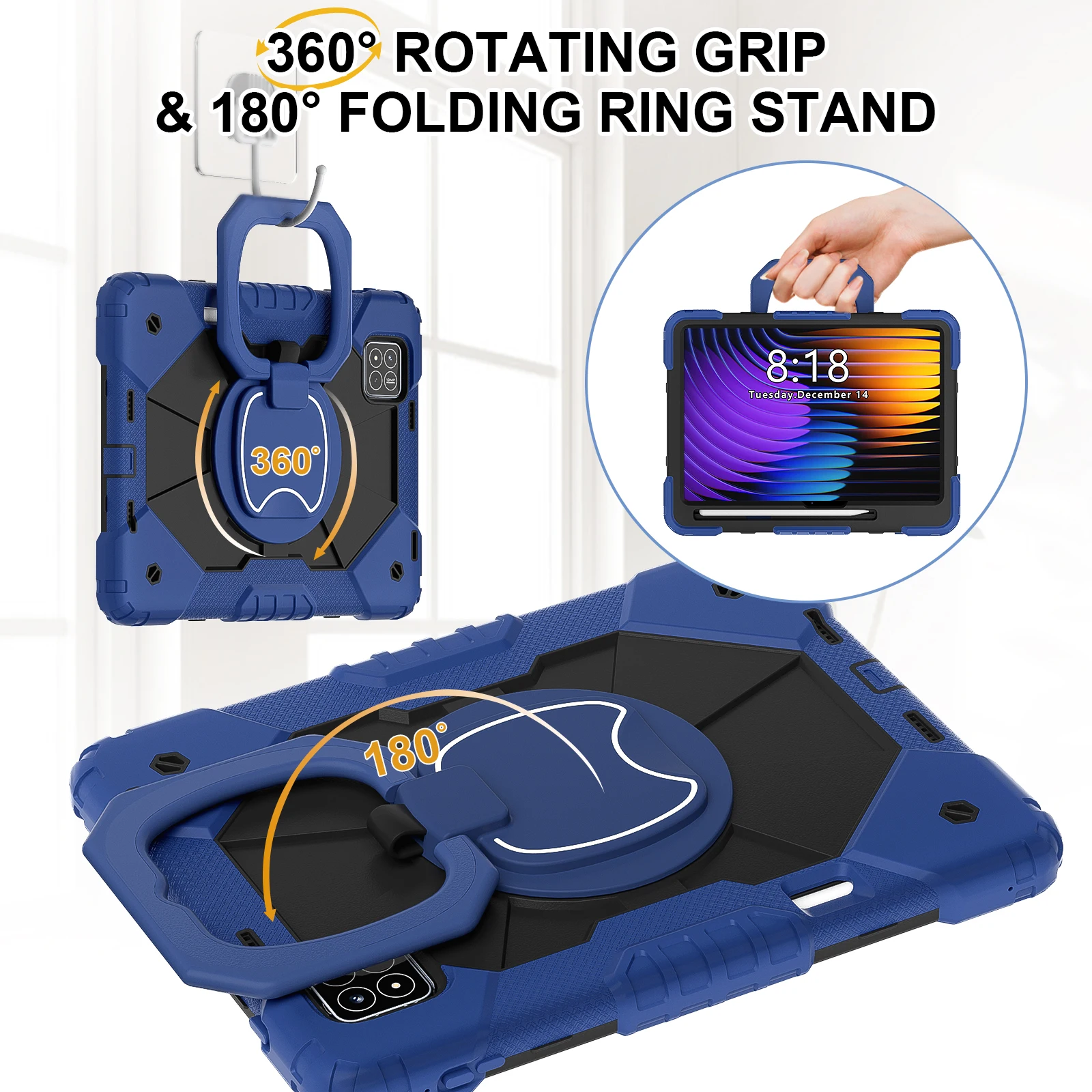 360° Rotatable Tablet Stand Case with Handle and Hard Cover