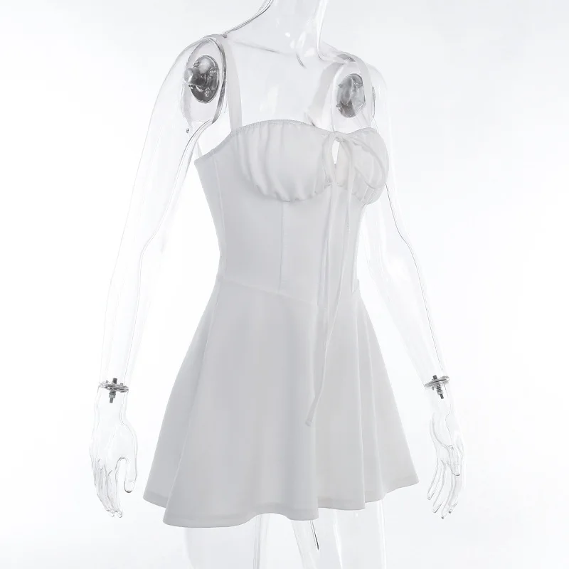 Sexy Spaghetti Strap Bodycon Lace Up Women Dress Fashion Bag Hip Skirt Sweet Party Evening Dress Elegant Slim Vestido