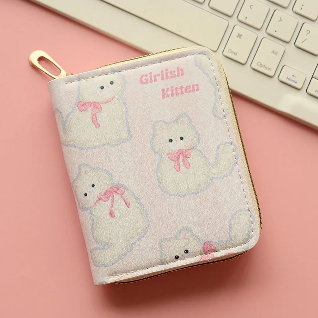 Adorable Cartoon Animal Zipper Short Wallet for Girls in Synthetic Leather