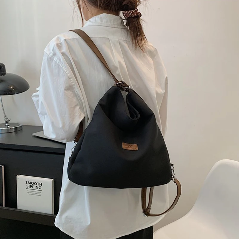 Women's Canvas Tote Bag High Capacity Minimalist College Style Fashion Versatile Casual One Shoulder Crossbody Backpack
