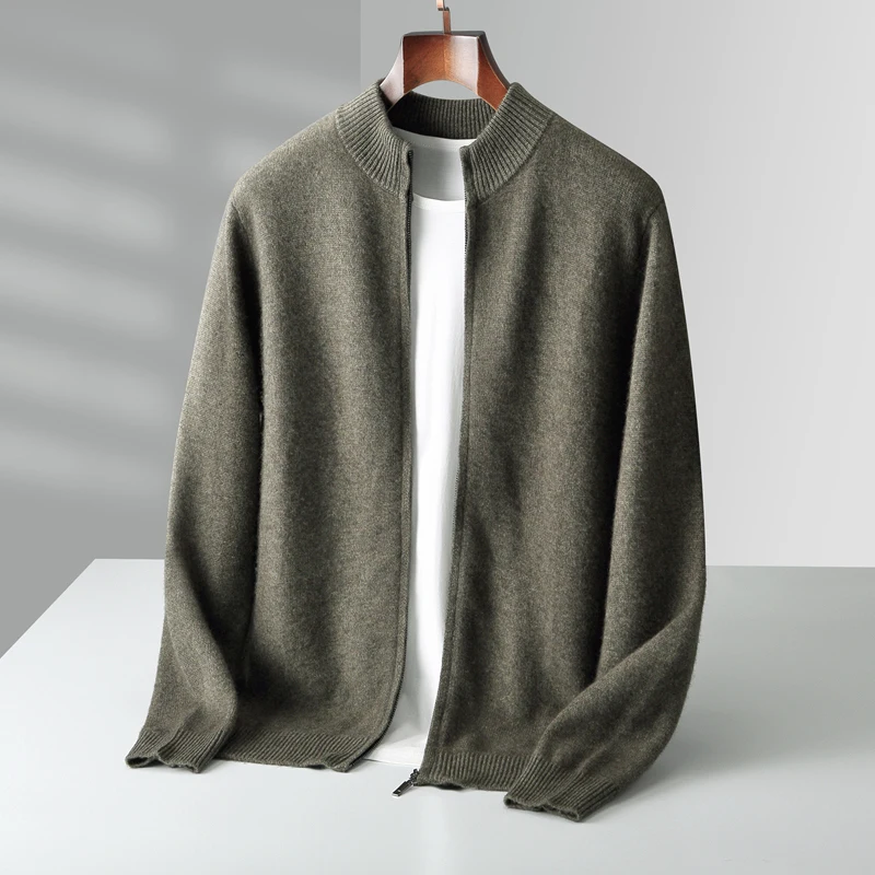 Maglione caldo da uomo in lana merino al 100% colletto a lupetto cardigan con cerniera ispessito autunno inverno nuove magliette a maniche lunghe lavorate a maglia in cashmere 5