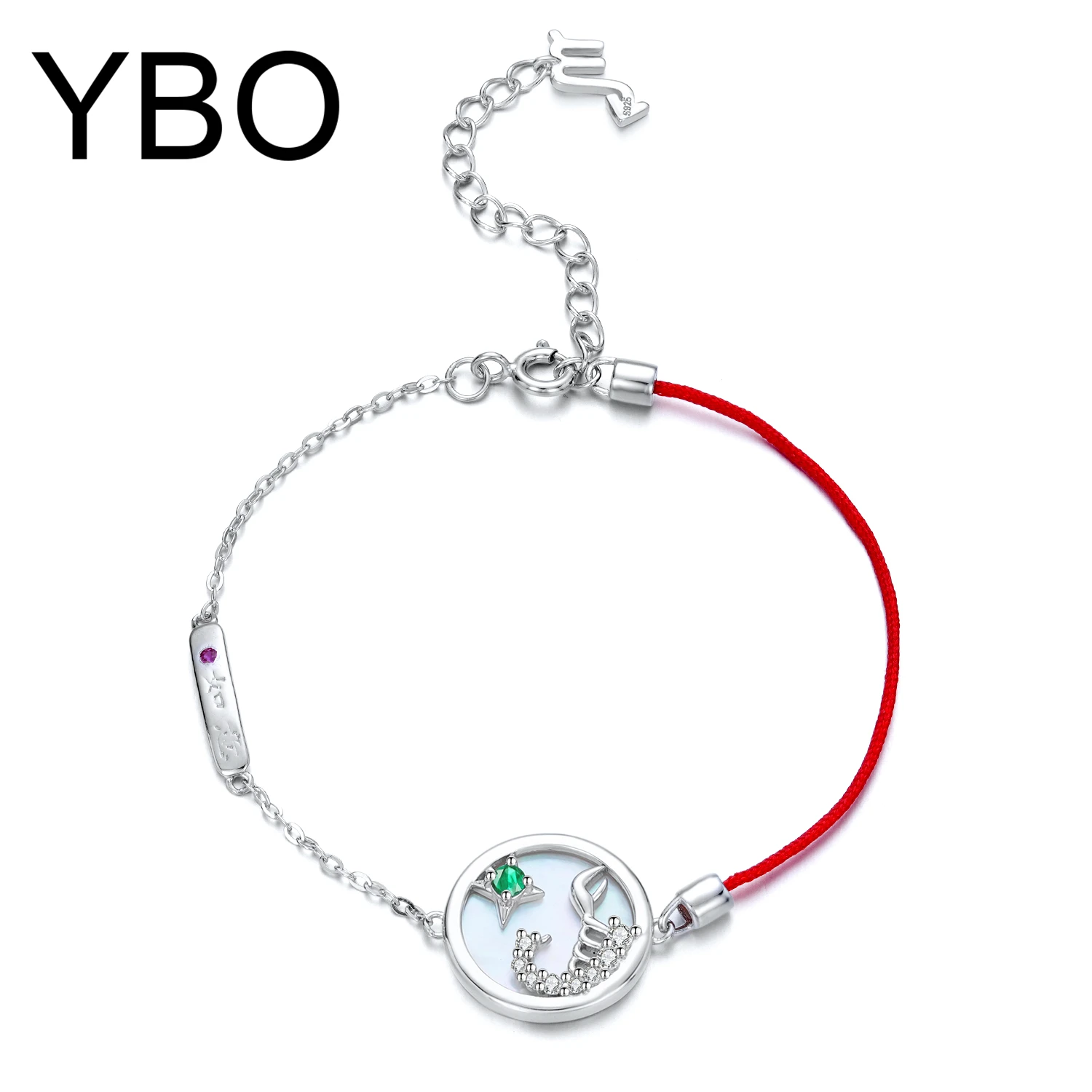 

YBO Fashion Friendship Bracelets Women 925 Sterling Silver Red String Hands Bangle Couple Natural Emerald Scorpio Bracelet Jewel