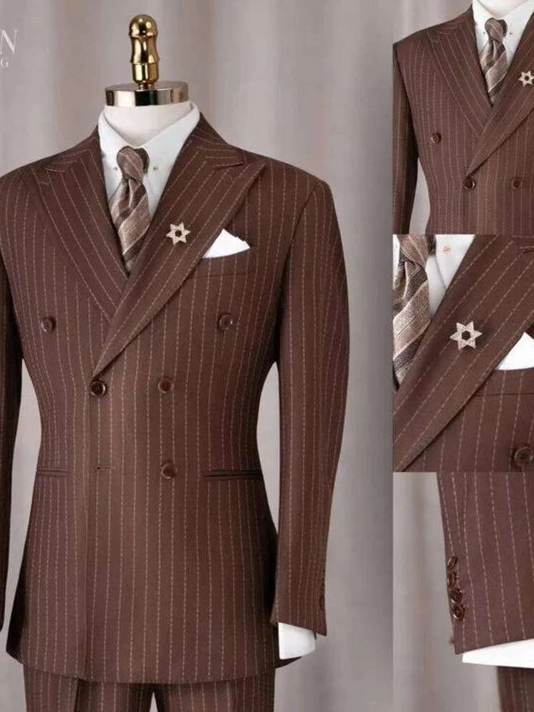 Costume Homme Marron à Rayures Verticales