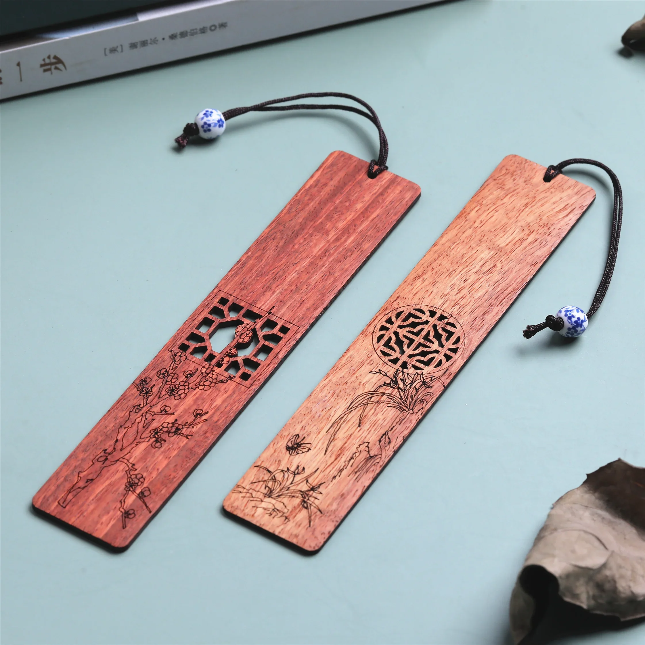 Wooden Mahogany Bookmark Hollow Window Bookmarks Blossom Plum Orchid Bamboo Chrysanthemum Lettering Carving