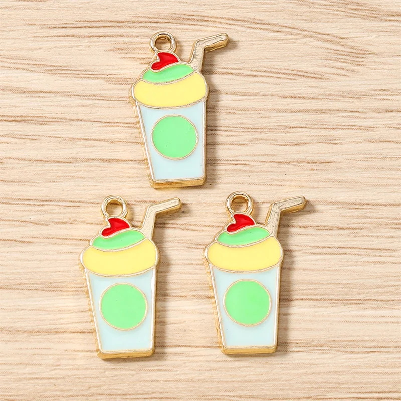 Tusember 10 Stück Niedliche Lebensmittel-Eiscreme-Wein-Anhänger, Emaille-Milch-Trink-Charms für Ohrhänger, Armbänder, Halsketten und Schmuckherstellung – Detail 15