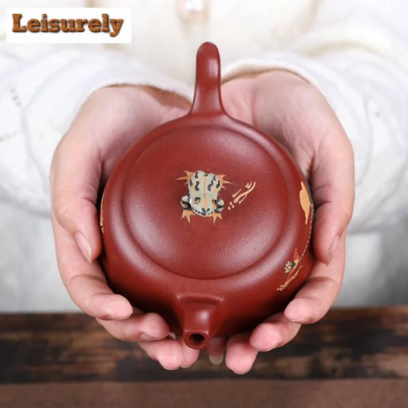 250ml Antique Yixing Purple Clay Teapots Handmade Frog Pot Raw Ore Dahongpao Mud Tea Soaking Kettle With Strainer Zisha Tea Set
