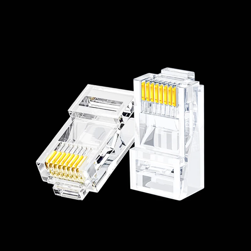 Ethernet Network Plug COMNEN CAT5E RJ45 Modular Plug Connector UTP Pass Through RJ45 Ethernet Connectors Crystal End Gold-Plated 8P8C Crimp Ethernet