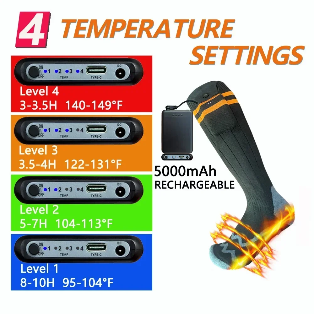Upgraded Snowmobile Ski Heating Socks App Control Rechargeable 65℃ Outdoor Sports Warm Feet Not Afraid of The Cold