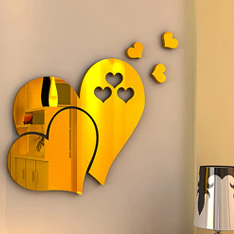 Vase Flowers Heart Butterfly Mirror Wall Sticker 3d Art Wall Decal Removable Mirror Stickers For Home Decoration Home Decoration