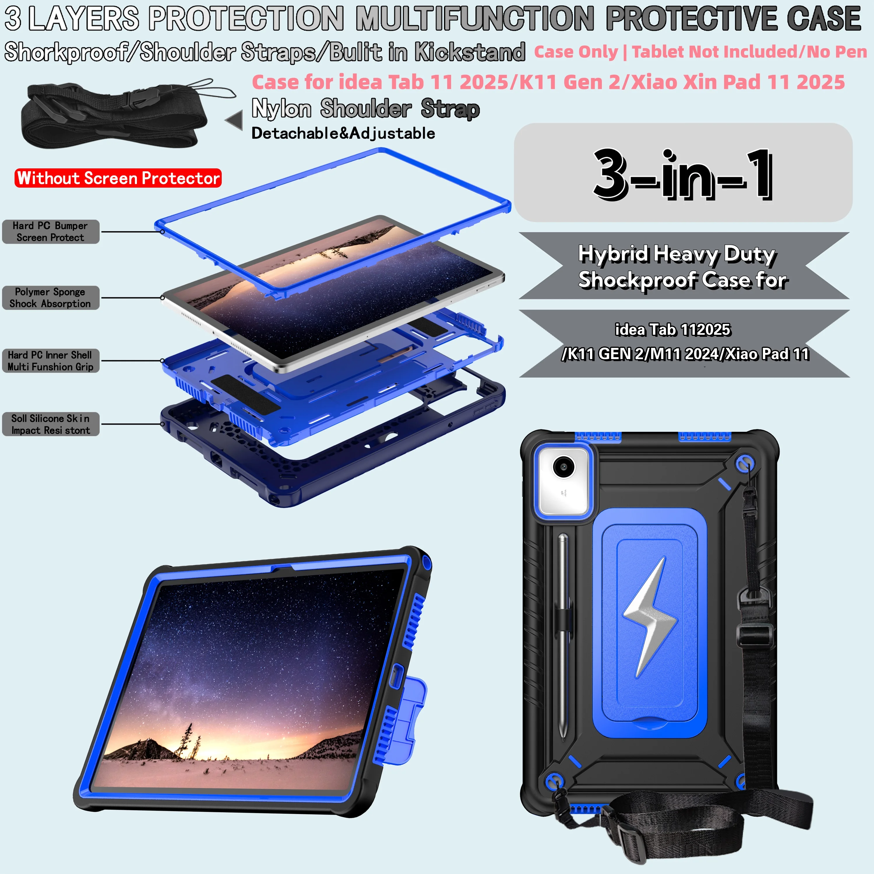 Heavy Duty Shockproof Tablet Case with Kickstand and Shoulder Strap