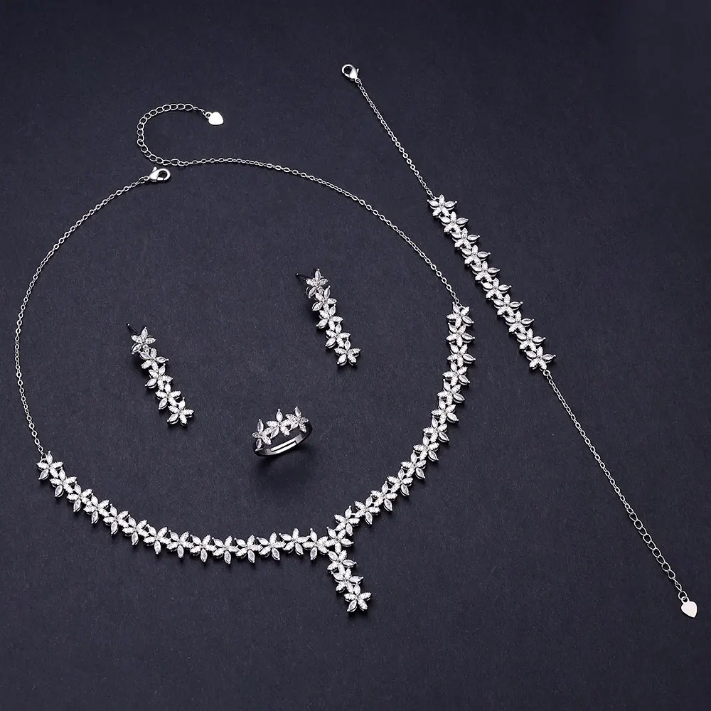 New 4-piece Ring Cubic Zirconia Bridal Wedding Jewelry Set, Dubai Nigeria Crystal Wedding Jewelry Set