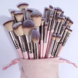 30-Piece Professional Makeup Brush Set with Bag - Foundation, Concealer, Eye Shadow, Powder, Blush, Blending Beauty Tools (Pink Coffee)