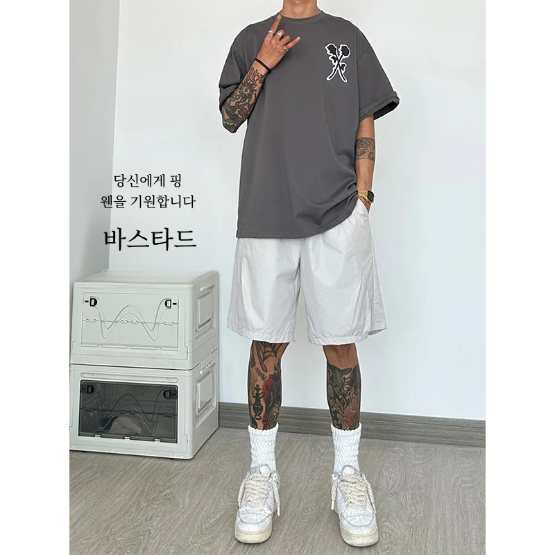 퓨어 블랙 퀵 드라이 남성 여름 얇은 캐주얼 농구 스포츠 반바지 루즈 피트 아이스 실크 5분 바지 겉옷