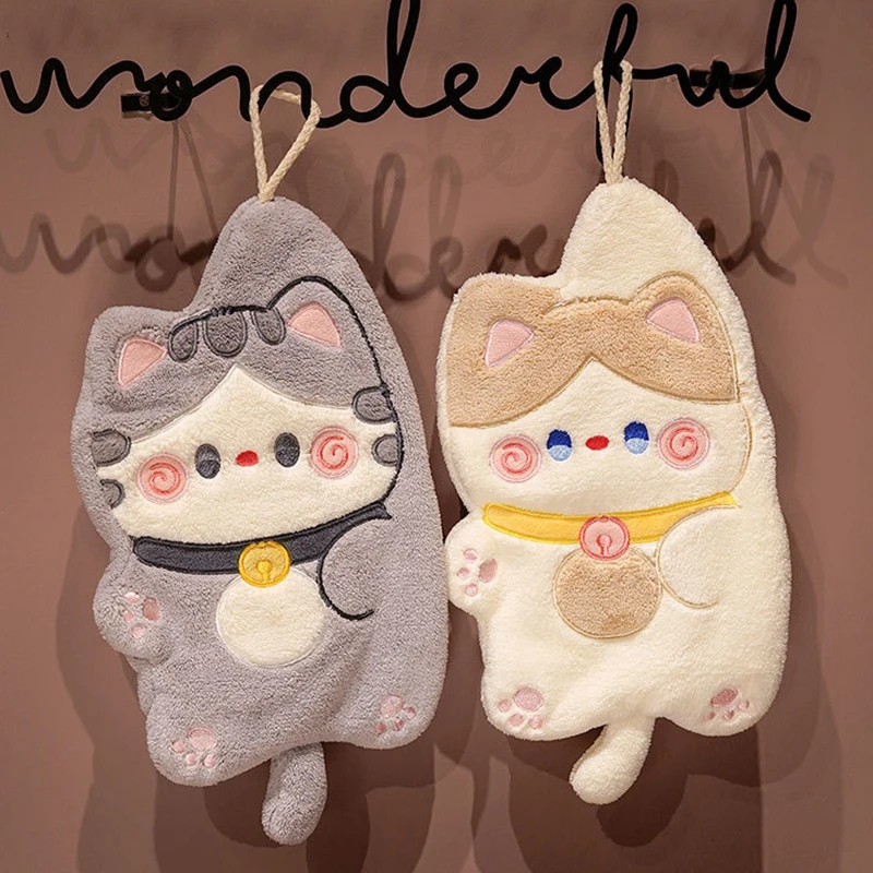 Cartoon Cat Kitchen Hand Towels Absorb Water Wipe Towels for Bathroom Coral Fleece Hanging Hand Towel Kitchen Cleaning Dishcloth,hand towel,kitchen cleaning cloth