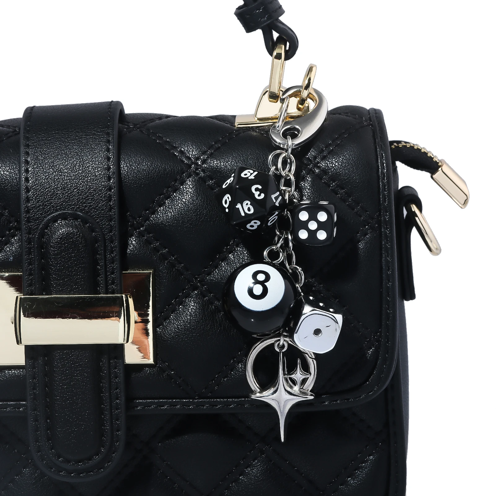Hiphop Black Dice Billard Schlüsselanhänger Y2K Black Dice Nr. 8er Starburst-Anhänger, Taschenanhänger, Behänge, Punk, cooles Ornament-Zubehör – Detail 13