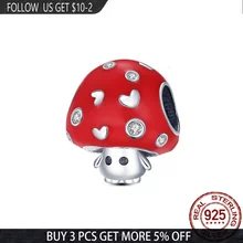 

2021 NEW 925 Sterling Silver Red Small Mushroom Head Beads Charms Fit Original 3mm Bracelet&Bangle Making DIY Women Jewelry Gift