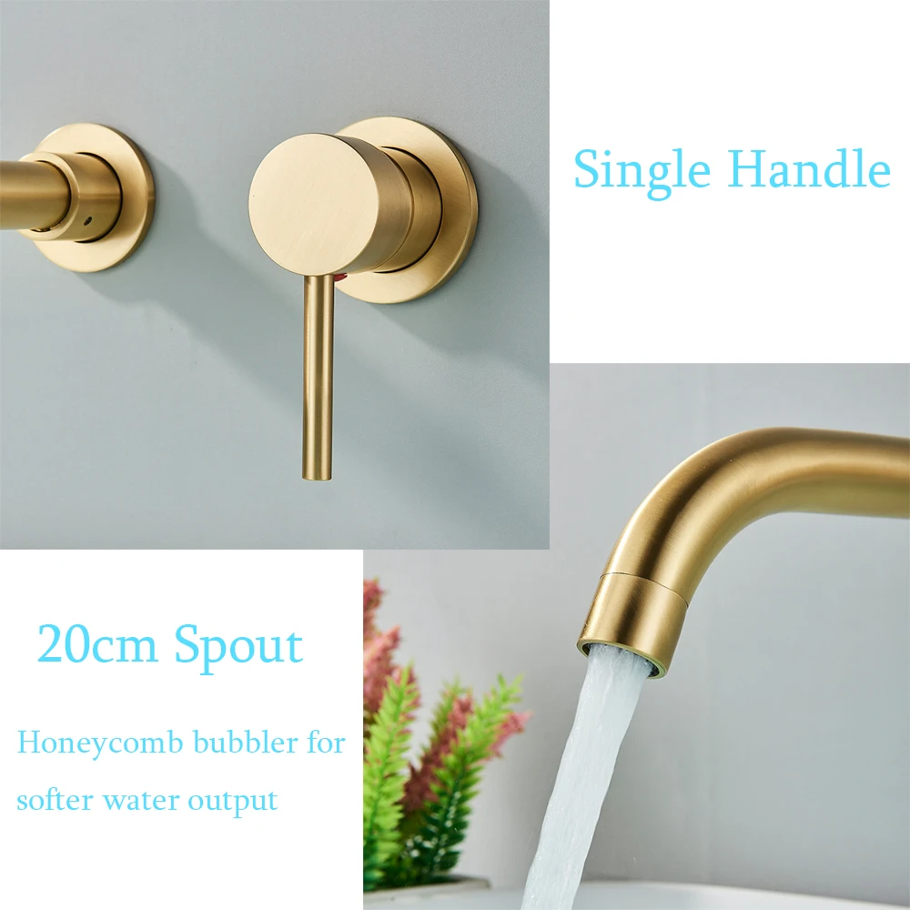Basin Faucet Bathroom Faucet Bathroom Basin Faucet Brushed Golden Concealed Wall Mounted Faucet Tap 360 Rotation Single Handle Hot Cold Water Bath Mixer Tap basin faucet bathroom faucet