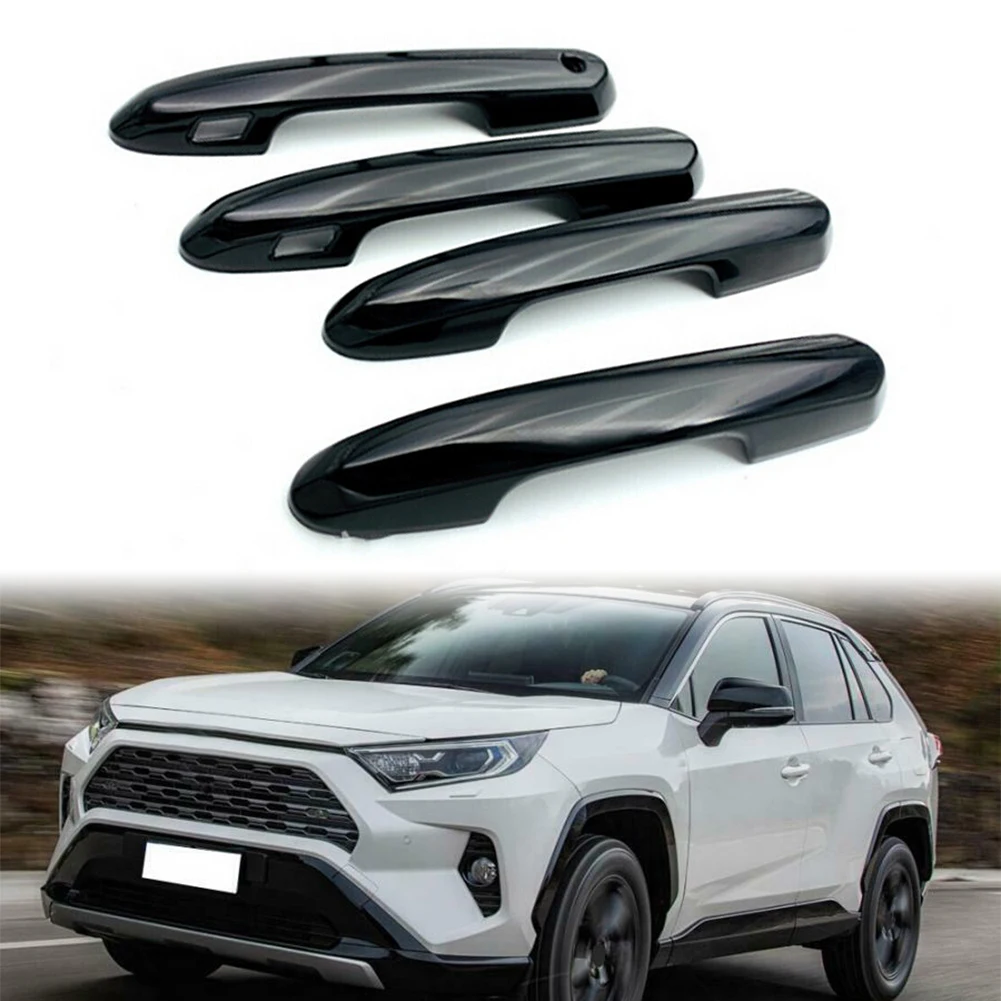 자동차 문짝 핸들 커버 트림, 앞뒤 왼쪽 오른쪽 장식, 도요타 RAV4 2019 2020 RAV 4 ABS 플라스틱 블랙, 세트당 4 개