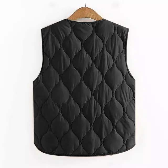 Women Simple Fashion Solid Color Pattern Down Cotton Vest With Pockets Autumn And Winter Sleeveless Jackets Coats Plus Size 4