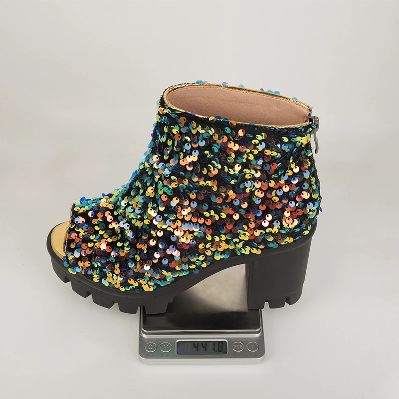 Luxury Ankle Boots for Women Peep Toe Glitter Sequined High Heels Short Booties Platform Dance Party Shoes Lady Large Size 42 43