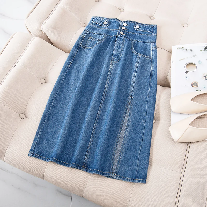 

Blue Denim Midi Split Elegant High-Waisted Women'S Spring Autumn Winter Skirts Korean Style Fashion 2022 Harajuku Clothes Kawaii