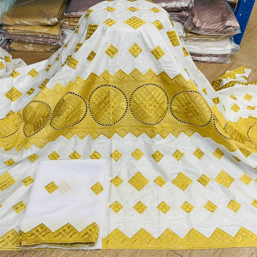 

2022 5+2 Y New arrival Stone african Bazin riche fabric with Embroidery lace bazin riche brode with scarf dress material h74-46