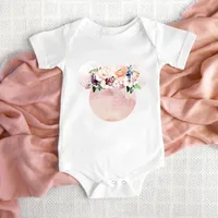 100% Cotton Babies Clothes Minnie Mouse Head New Born Bodysuit White Short Sleeve Girls Romper Baby Summer Clothes 4