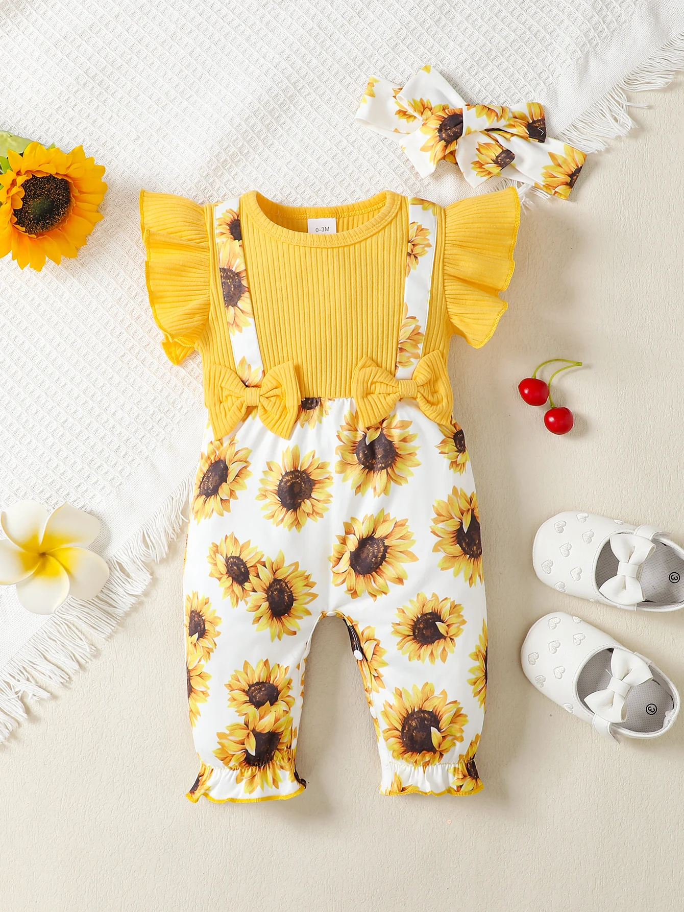 Fashion Baby Girl Summer Two-piece Headband Jumpsuit Set 1