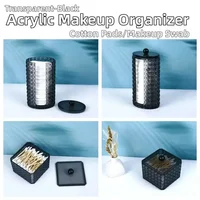 3 Kinds Optional Makeup Cotton Pads Organizer with Lid Translucent Black Plastic Makeup Swab Storage Box Lipstick Case 2