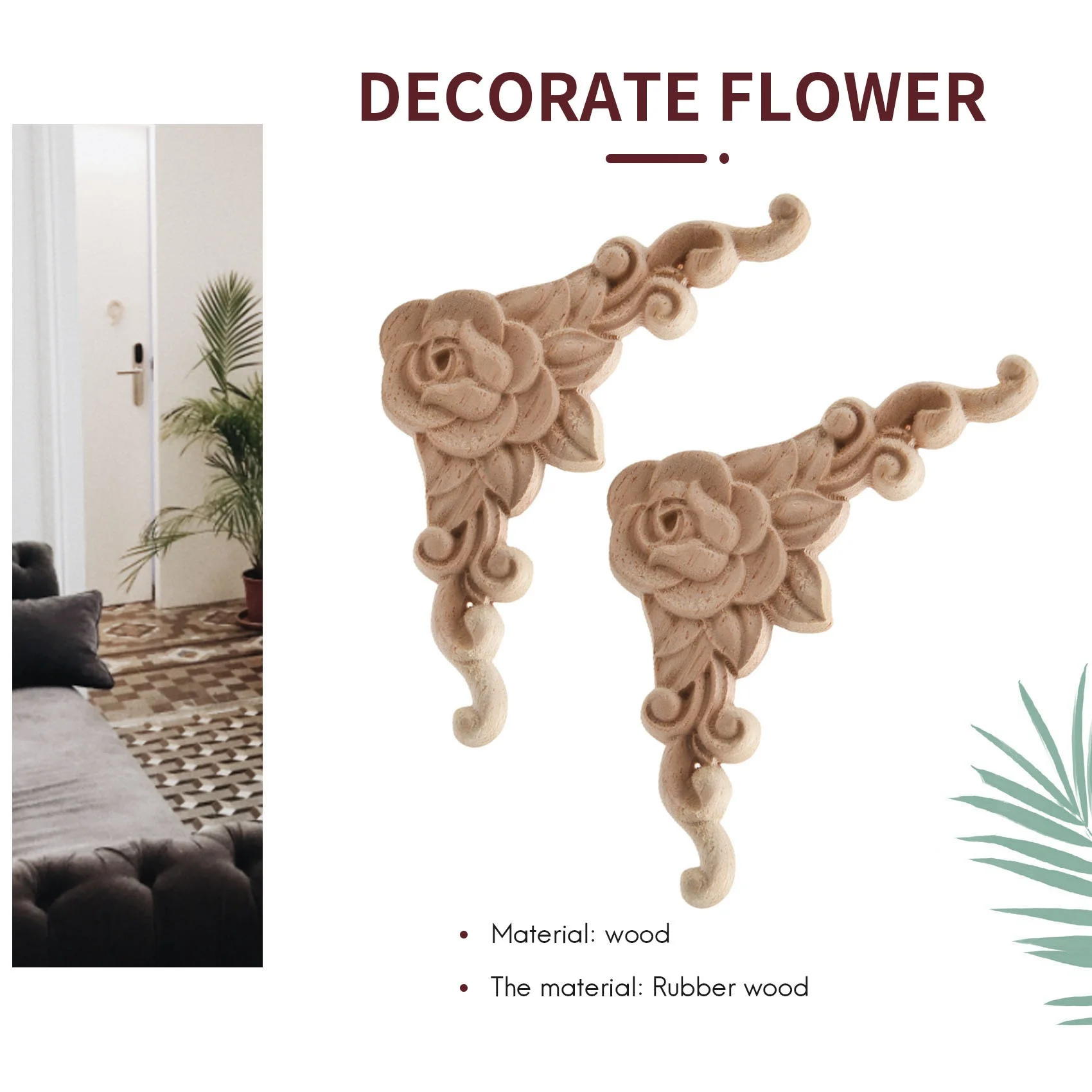 

10PCS Floral Wood Carved Decal Corner Applique Decorate Frame Wooden Figurines Cabinet Decorative Crafts