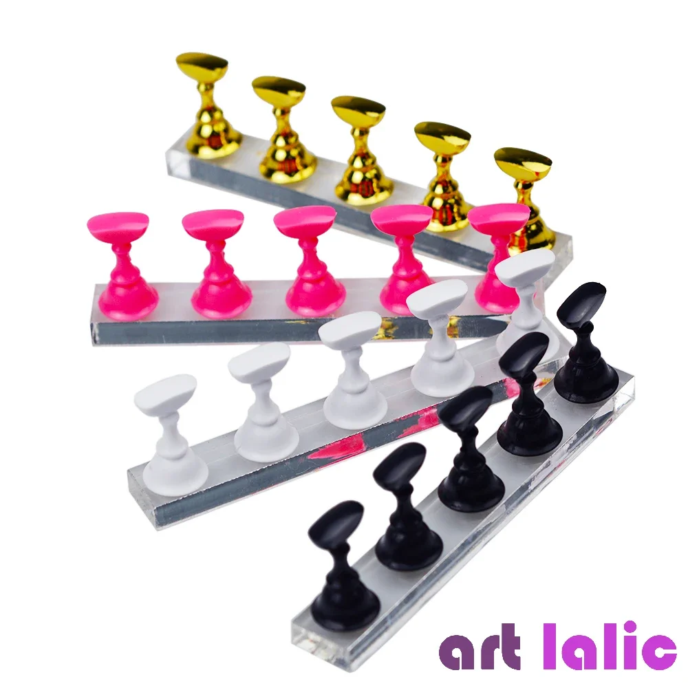 Nail Art Display Stand with Magnetic Tips and Holder Set, Chessboard Design, White and Black, 5-Piece Kit