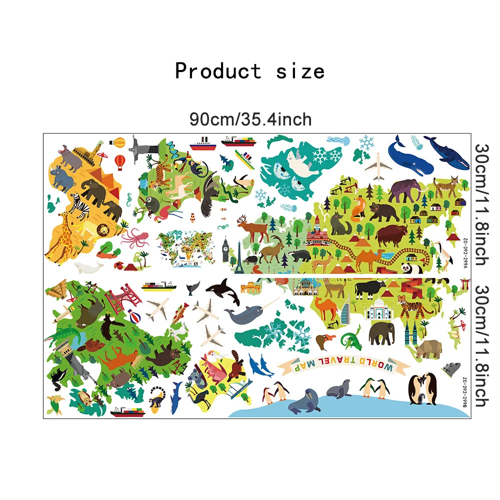 World Travel Map Block Wall Stickers for Display Window Nursery Study Room